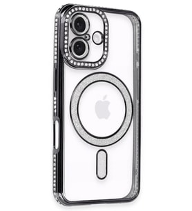 Newface Apple iPhone 16 Kılıf Joke Simli Magneticsafe Kılıf - Siyah