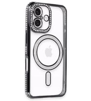 Newface Apple iPhone 16 Kılıf Joke Simli Magneticsafe Kılıf - Siyah