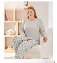 Pijamoni Kadın Sofya Büyük Beden Bisiklet Yaka Uzun Kol İnce Pijama Takımı 8720/2- 1 Adet (Gri)