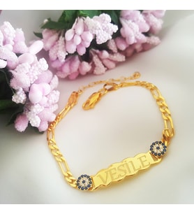 925 Ayar Gümüş Nazarlı İsimli Çocuk Bileklik (Gold)