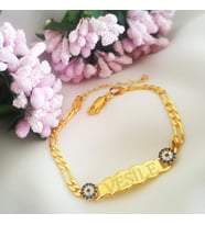 925 Ayar Gümüş Nazarlı İsimli Çocuk Bileklik (Gold)