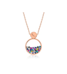 ?Gümüş Rose Mix Taşlı Çiğ Damlası Kadın Kolye CSR2181182