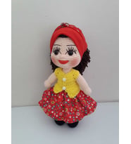 Sarı Yelekli Yöresel Köylü Kızı Bebek Amigurumi Organik Oyuncak