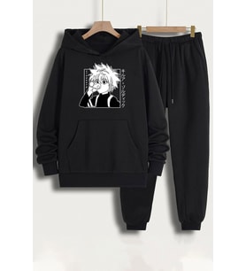 Unisex Killua Zoldyck Baskılı Eşofman Takımı (Siyah)