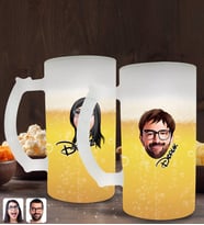 BK Gift Kişiye Özel Erkek ve Kadın Yüz Karikatürlü 2’li Buzlu Cam Bira Bardağı 50cl-1 (Beyaz)