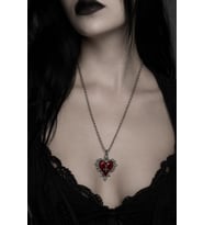 Gotik Kırmızı Kalp Haç Detaylı Kolye Unisex Metal Zincir