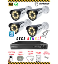 SNRELK  HAMA 5 mp Lens 4 Kamera 320gb 1080p Gece RENKLİ Su Geçirmez Güvenlik kamerası set