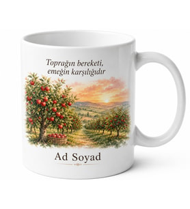 Karaman Elma Bahçesi Temalı Kupa Bardak Özel Tasarım Hediye