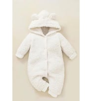 Kışlık Tatlı Kapşonlu Bebek Peluş Welsoft Tulum Kahverengi