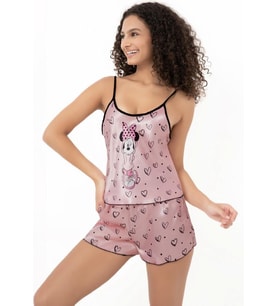 Saten Babydoll Şort Takımı (Pudra)