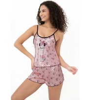 Saten Babydoll Şort Takımı (Pudra)