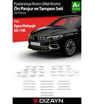 S-Dizayn Fiat Egea Krom Ön Panjur ve Tampon Çıta Seti Diamond Model 22 Prç. 2020 Üzeri (Mat Krom)