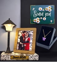Kişiye Özel Işıklı Mermer Tasarımlı Masa Lambası & Kelebek Kolye HA2 (Beyaz)