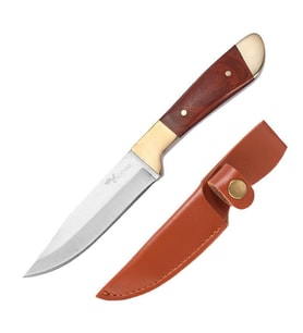 Valkyrie Paslanmaz Çelik Kamp Bıçağı 16 cm Outdoor Av Bıçağı Deri Kılıflı Kompakt Bıçak Kahve