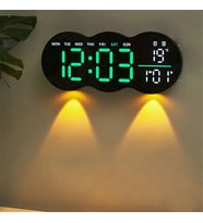 EtaShop Uzaktan Kumandalı Bulut LED Duvar Saati Ortam Işıklı Büyük Dijital Ekran Çift Alarm Sıcaklı