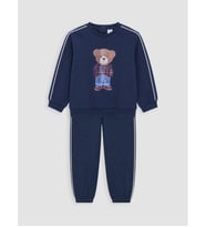 LCW baby İndigo Ayı Teddy Baskılı Erkek Bebek Eşofman Takımı