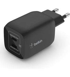 Belkin 65W Dual Usb Type C Duvar Şarj Cihazı, Gan Teknolojisi Ile Hızlı Şarj Güç Dağıtımı 3.0, Usb C (Çok Renkli)