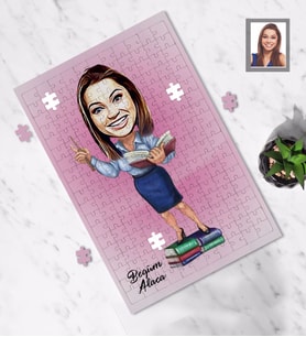 Kişiye Özel Öğretmen Karikatürlü A4 99 Parça Puzzle Bayan-19