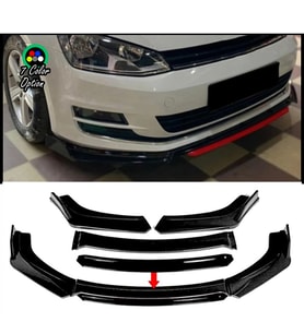 Vw Golf 7 - 7 FL Siyah Renkli Şeritli Dilli Ön Lip 4 Prç Parlak Siyah ABS 2012 - 2019