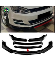 Vw Golf 7 - 7 FL Siyah Renkli Şeritli Dilli Ön Lip 4 Prç Parlak Siyah ABS 2012 - 2019