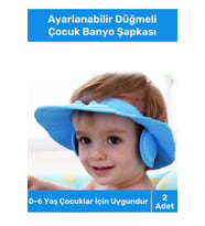 Bebek Duş Başlığı Ayarlanabilir Düğmeli Çocuk Küvet Göze Su Kaçırmayan Mavi Banyo Şapkası - 2 Adet (Standart)