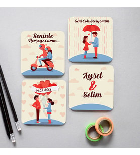 Kişiye Özel Aşk Hikayemiz 4'lü Bardak Altlıkları