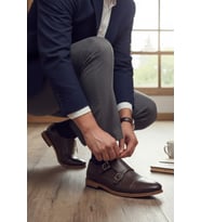 Enoch Erkek Siyah Hakiki Deri Klasik Ayakkabı Çift Tokalı Monk Strap Tasarımlı Ve Mikro Dokulu Panelli Model (KAHVE)