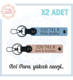 Yavru Ağzı-Gök Mavi, İsmin Yazılı, 520 741 8 Bolluk ve Başarı Sayılı, Hediyelik, 2'li Anahtarlık Set (Çok Renkli)