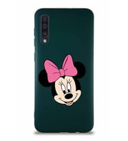 Samsung Galaxy A30S Soft Premier Kapak Minnie Mouse-C Tasarımlı Silikon Kılıf - Yeşil (Şeffaf)