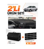 VOLVO S40 (1996-2002) Uyumlu Torpido Örtüsü + Deri Bagaj Çantası + Sticker Seti - Siyah