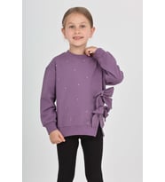 Toontoy Kız Çocuk Taşlı Fiyonklu Sweatshirt (Mor)