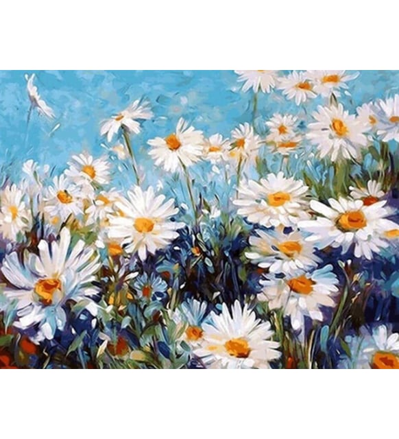 Papatyalar Sayılarla Boyama Seti 50x65 cm (Tuvale Gerili)