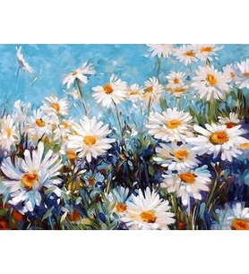 Papatyalar Sayılarla Boyama Seti 50x65 cm (Tuvale Gerili)