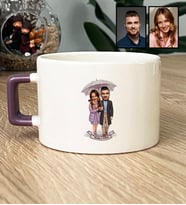 Kişiye Özel Karikatürlü Yürüş Yapan Romantik Sevgililer Lüks Fincan Sevgililer Günü Hediyesi