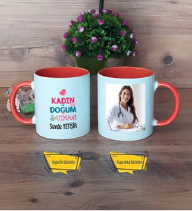 Kadın Doğum Uzmanı Kupa Bardak Turuncu Fotoğraflı Tıp Bayramı Hediyesi