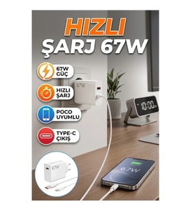 Poco F2 F3 F4 Uyumlu 67W Turbo Hızlı Şarj Adaptörü Type-C Kablo Dahil
