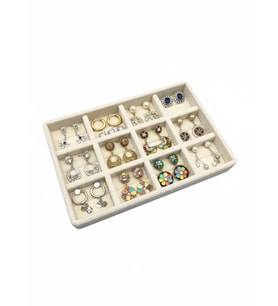 Atina Model Süet Kumaş Krem Renk 22/14 Cm12 Bölmeli Takı Sergileme Tablası