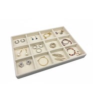 Atina Model Süet Kumaş Krem Renk 22/14 Cm12 Bölmeli Takı Sergileme Tablası