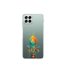 Samsung Galaxy M33 ile uyumlu Splash ahtapot tasarımlı şeffaf silikon kılıf