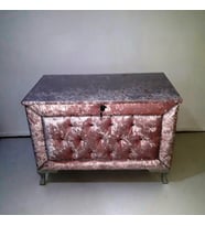 Çeyiz SANDIK 18151 Kapitone BÜYÜK Tekli PEMBE Kadife Kumaş İçi Kırmızı El Yapı