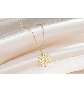 Kişiye Özel 925 Ayar Gümüş Tasarım Kar Tanesi Model Kolye (Gold)