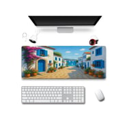 SonicTouch UltraGrand Mavi Beyaz Bodrum Evleri Dikişsiz Xxl Gaming Oyuncu Klavye Mouse Pad 40x90Cm