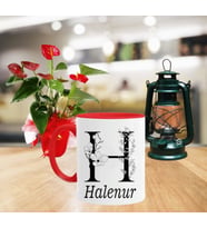 H Baş Harf Ve İsim Yazılı Kırmızı Kupa Bardak