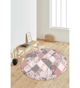 Dijital Baskılı Kaymaz Taban Yıkanabilir Yuvarlak Salon Halısı Koridor Halısı Paspas NDY-HT-201 (Pembe)
