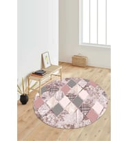 Dijital Baskılı Kaymaz Taban Yıkanabilir Yuvarlak Salon Halısı Koridor Halısı Paspas NDY-HT-201 (Pembe)