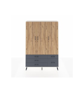 Arges Dolap 5 Raflı 5 Çekmeceli Tek Askılı 132x30x195 Aytaşı-Çam/Antrasit