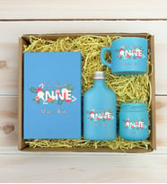 BK Gift Kişiye Özel İsimli DTF Anne Temalı Turkuaz Defter & Kahve Fincanı & Kolonya & Mum Hediye Seti-1, Anneye Hediye, Anneler Günü Hediyesi