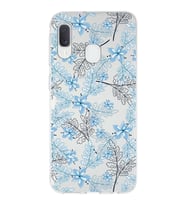 Samsung Galaxy A20e  Uyumlu Kapak Floral Mavi Tasarımlı Şeffaf Silikon Kılıf