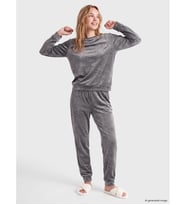 LCW DREAM Gri Nakışlı Kadın Kadife Pijama Takım