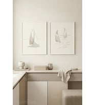 Minimalist Yelkenliler 2’li Ahşap Çerçeveli Tablo Seti